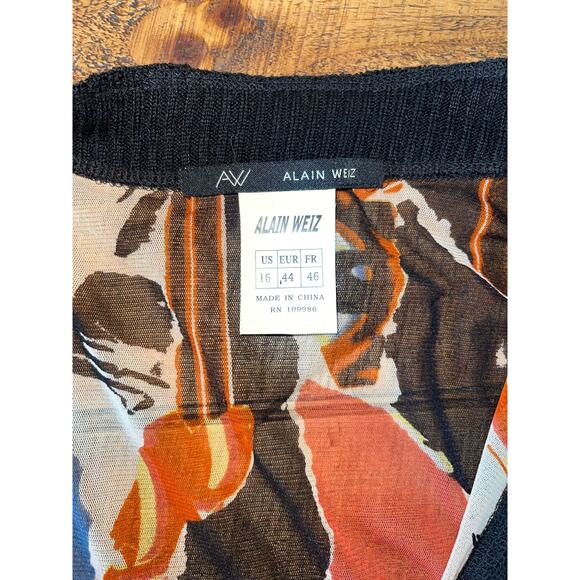 NWT Womens Alain Weiz Sheer Abstract Zip Up Sweater‎ Sleeve Blouse Size 16 - Picture 7 of 10